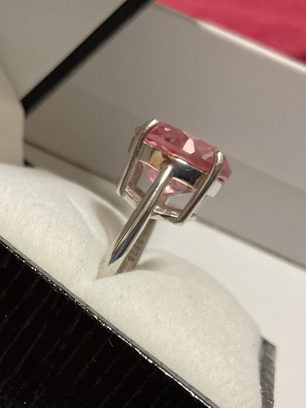 Sterling silver S925 Pink solitaire cut Zirconia Adjustable Ring - Picture 5 of 6